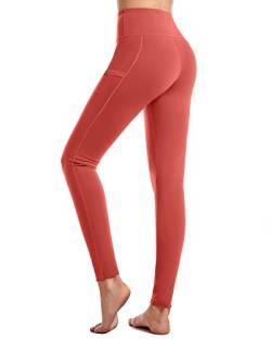 Holure Damen Yoga Hosen High Waist Blickdicht Leggings Push Up Booty Sportleggins mit Seitentaschen für Training Lauf Sport Orange M von Holure