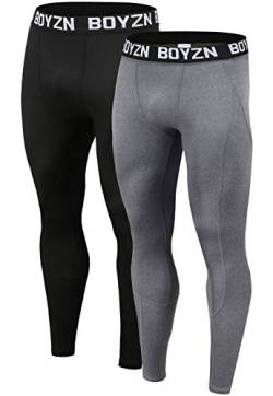 Holure Herren 2er Pack Kompressionshose Grundschicht Sport Leggings Laufhosen für Männer Fitness Strumpfhosen schwarz/grau L von Holure