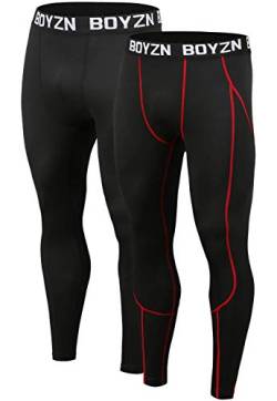 Holure Herren 2er Pack Kompressionshose Grundschicht Sport Leggings Laufhosen für Männer Fitness Strumpfhosen schwarz/rote Faden XL von Holure