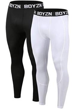 Holure Herren 2er Pack Kompressionshose Grundschicht Sport Leggings Laufhosen für Männer Fitness Strumpfhosen schwarz/weiß M von Holure