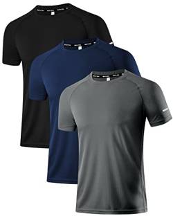 Holure Herren 3er Pack Sports Atmungsaktiv Schnelltrocknend Kurzarm T-Shirts Schwarz/Dunkelgrau/Marine L von Holure