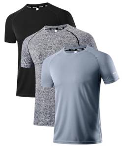 Holure Herren 3er Pack Sports Atmungsaktiv Schnelltrocknend Kurzarm T-Shirts Schwarz/Grau/Kohlengrau S von Holure