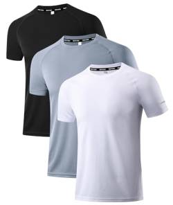 Holure Herren 3er Pack Sports Atmungsaktiv Schnelltrocknend Kurzarm T-Shirts Schwarz/Grau/Weiß XXL von Holure