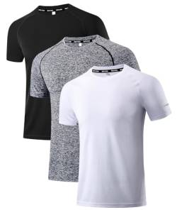 Holure Herren 3er Pack Sports Atmungsaktiv Schnelltrocknend Kurzarm T-Shirts Schwarz/Kohlengrau/Weiß M von Holure