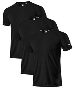 Holure Herren 3er Pack Sports Atmungsaktiv Schnelltrocknend Kurzarm T-Shirts Schwarz/Schwarz/Schwarz L von Holure