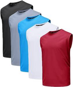 Holure Herren 5 Pack Tank Top Quick Dry Ärmelloses Muskelshirt Reflektierende Streifen Funktionsshirt Schwarz/Grau/Blau/Weiß/Rot 01-M von Holure