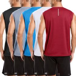 Holure Herren 5 Pack Tank Top Quick Dry Ärmelloses Muskelshirt Reflektierende Streifen Funktionsshirt Schwarz/Grau/Blau/Weiß/Rot 01-XL von Holure