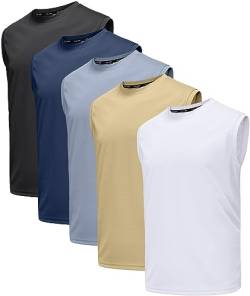 Holure Herren 5 Pack Tank Top Quick Dry Ärmelloses Muskelshirt Reflektierende Streifen Funktionsshirt Schwarz/Khaki/Grau/Weiß/Navy 02-2XL von Holure