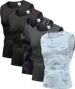 Holure Herren 5er Pack Kompressionsshirt Tank Top Quick Dry Ärmelloses Muskel Shirt Funktionsshirt Schwarz/Schwarz-Rot Linie/Camo Schwarz01/Grau/Camo Weiß 04-L von Holure