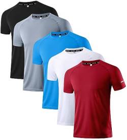 Holure Herren 5er Pack Sports Atmungsaktiv Schnelltrocknend Kurzarm T-Shirts Schwarz/Grau/Blau/Weiß/Rot 02-S von Holure