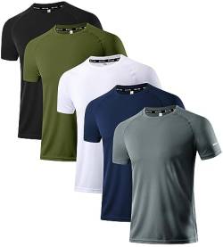 Holure Herren 5er Pack Sports Atmungsaktiv Schnelltrocknend Kurzarm T-Shirts Schwarz/Grün/Weiß/Marine/Dunkelgrau 05-XL von Holure