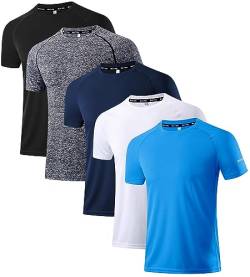 Holure Herren 5er Pack Sports Atmungsaktiv Schnelltrocknend Kurzarm T-Shirts Schwarz/Heather grau/Marine/Weiß/Blau 01-S von Holure