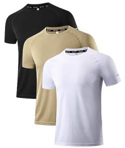 Holure Herren 5er Pack Sports Atmungsaktiv Schnelltrocknend Kurzarm T-Shirts Schwarz/Weiß/Khaki 2XL von Holure