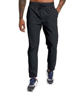 Holure Herren Wanderhose Leichte Sweatpants Elastische Taille Reißverschlusstaschen Trekking Running Gym Workout Outdoor Pants Schwarz-XL von Holure