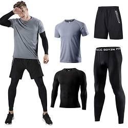 Kompressionsanzug Herrenanzug Trainingsanzug 4-teiliges Herren atmungsaktives Sportswear Laufanzug Kurzarmhemd Kompressionshemden Halbhose Strumpfhose Grau-XL von Holure