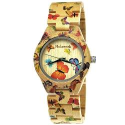 Holzwerk Germany Handgefertigte Designer Damen-Uhr Öko Natur Holz-Uhr Armband-Uhr Analog Klassisch Quarz-Uhr mit Schmetterling Butterfly Motiv (Schmetterling.Bunt.) von Holzwerk Germany