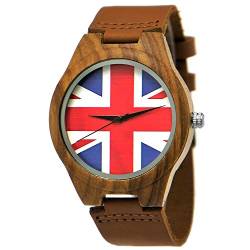 Holzwerk Germany Handgefertigte Designer Herren England Flagge Uhr Damen Uhr Öko Natur Holz Flaggen Uhr Leder Armband Uhr Analog Armbanduhr Damenuhr Herrenuhr Klassisch Quarz-Uhr in Braun WM 2018 von Holzwerk Germany