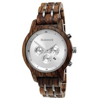 Holzwerk Chronograph BEXBACH Damen & Herren Holz Armband Uhr mit Datum in braun, silber von Holzwerk