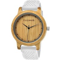 Holzwerk Quarzuhr CELLE Damen & Herren Holz Uhr mit Silkon Armband in weiß & beige von Holzwerk