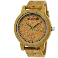 Holzwerk Quarzuhr EUTIN Damen und Herren Holz Uhr mit Kork & Leder Armband in beige von Holzwerk