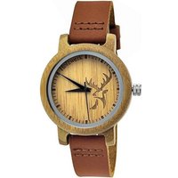 Holzwerk Quarzuhr GERA kleine Damen Leder & Holz Armband Uhr, Hirsch Logo, braun, beige von Holzwerk