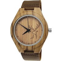 Holzwerk Quarzuhr HIRSCHBERG Damen & Herren Leder & Holz Uhr mit Hirsch Logo, braun von Holzwerk