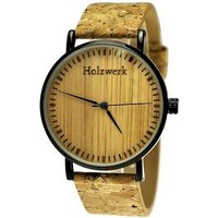 Holzwerk Quarzuhr KLAARST Damen und Herren Holz Uhr mit Kork & Leder Armband, beige von Holzwerk