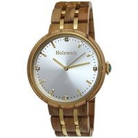 Holzwerk Quarzuhr LEBUS edle Damen Strass Holz Armband Uhr, beige braun, gold & silber von Holzwerk