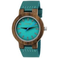 Holzwerk Quarzuhr LIL KAHLA kleine Damen Leder & Holz Armband Uhr in türkis blau & braun von Holzwerk