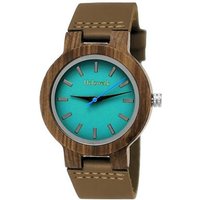Holzwerk Quarzuhr LIL NAILA kleine Damen Leder & Holz Armband Uhr in braun & türkis blau von Holzwerk
