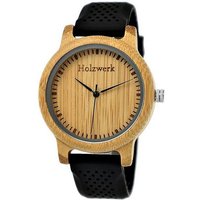 Holzwerk Quarzuhr LINDEN Damen & Herren Holz Uhr mit Silikon Armband in schwarz & beige von Holzwerk