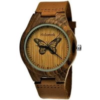 Holzwerk Quarzuhr MONARCH Damen Leder & Holz Armband Uhr, Schmetterling Muster, braun von Holzwerk