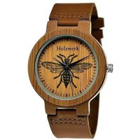 Holzwerk Quarzuhr MY BEE Damen & Herren Holz Uhr mit Leder Armband & Biene Muster, braun von Holzwerk