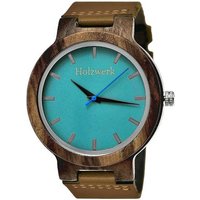 Holzwerk Quarzuhr NAILA Damen & Herren Leder & Holz Armband Uhr, braun, türkis blau von Holzwerk