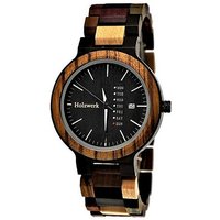 Holzwerk Quarzuhr NEUMARK Damen und Herren Holz Uhr mit Datum in schwarz, Walnuss braun von Holzwerk