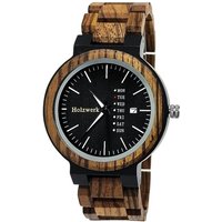 Holzwerk Quarzuhr OCHTRUP Damen und Herren Holz Uhr mit Datum in Walnuss braun, schwarz von Holzwerk