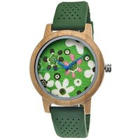 Holzwerk Quarzuhr WIESENTAL Damen Holz Uhr mit Silikon Armband & Blumen Muster, grün von Holzwerk