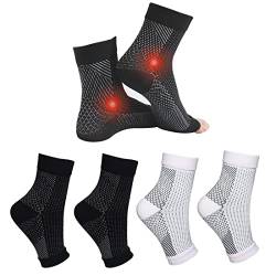 4 Paar Sprunggelenkbandage Orthopädische Kompressionssocken damen herren für Plantarfasziitis Socken Arthritis Gelenkschmerzen Fersensporn Neuropathie Fussbandagen Sprunggelenk (Weiß+Schwarz, 43-46) von Home Holic