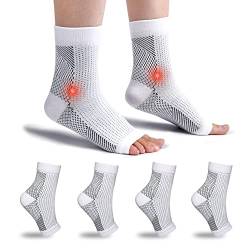 4 Paar Sprunggelenkbandage Orthopädische Kompressionssocken damen herren für Plantarfasziitis Socken Arthritis Gelenkschmerzen Fersensporn Neuropathie Fussbandagen Sprunggelenk (Weiß, 43-46) von Home Holic