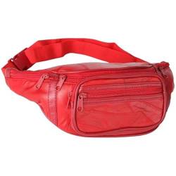 Home-X Rote Leder Bauchtasche für Männer & Frauen – Stilvolle Hüfttasche für Reisen, Wandern & Laufen – Verstellbarer Gürtel, Große Kapazität Hip Pack, Mode Gürtel Organizer – Unisex Hüfttasche für von Home-X