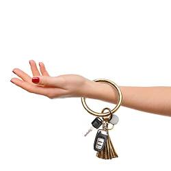 HomeHacker XXL-Schlüsselanhänger Schlüsselring/Veganes Leder/praktischer Armreif mit Troddel/PU Leder mit Schlüsselring/leather key ring with tassel (champagne) von HomeHacker