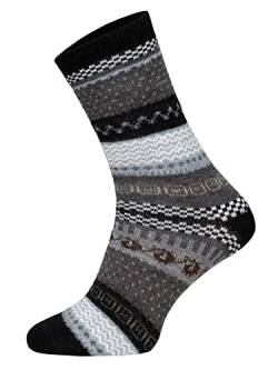 2 Paar Warme Hygge Socken Für Herren Und Damen Aus Echter Wolle - Wollsocken Mit Fröhlich Bunten Mustern Und Druckarmer Zehennaht - Schafwollsocken Strapazierfähig - Schwarz 39-42 von HomeOfSocks