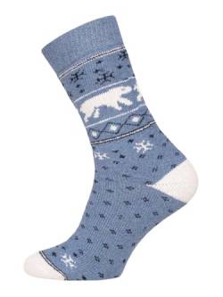 Ein Paar Eisbär Norweger Socken Für Damen Und Herren Nordic Socks Kuschelsocken Aus Wolle Dicke Socken Hyggelig Warm 45% Wolle Weihnachts Design Strapazierfähig Zeitlos | Hellblau 43-46 von HomeOfSocks