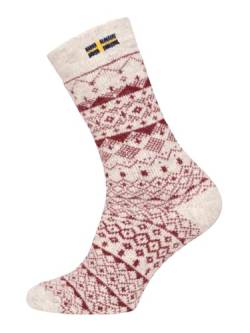 Ein Paar Norweger Socken Damen Und Herren Jacquard Schweden Design Nordic Socks Kuschelsocken Aus 80% Wolle Dicke Socken Hyggelig Warm - Strapazierfähig Zeitlos Warm | Bordeaux Weiß 43-46 von HomeOfSocks