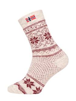 Ein Paar Norweger Socken Damen Und Herren Skandinavisches Design Nordic Socks Kuschelsocken Aus 80% Wolle Dicke Socken Hyggelig Warm - Strapazierfähig Zeitlos Warm | Bordeaux 35-38 von HomeOfSocks