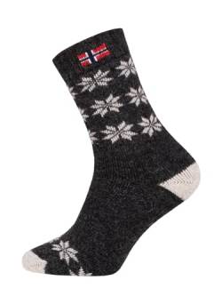 Ein Paar Norweger Socken Damen Und Herren Snowflake Design Nordic Socks Kuschelsocken Aus 80% Wolle Dicke Socken Hyggelig Warm - Strapazierfähig Zeitlos Warm | Anthrazit 35-38 von HomeOfSocks