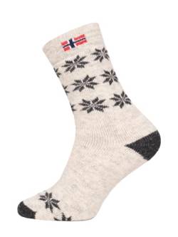 Ein Paar Norweger Socken Damen Und Herren Snowflake Design Nordic Socks Kuschelsocken Aus 80% Wolle Dicke Socken Hyggelig Warm - Strapazierfähig Zeitlos Warm | Natur 35-38 von HomeOfSocks