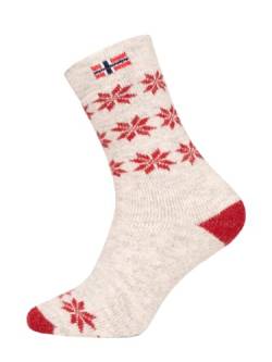 Ein Paar Norweger Socken Damen Und Herren Snowflake Design Nordic Socks Kuschelsocken Aus 80% Wolle Dicke Socken Hyggelig Warm - Strapazierfähig Zeitlos Warm | Rot 35-38 von HomeOfSocks