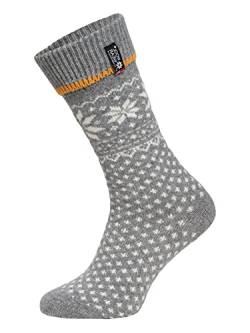 HomeOfSocks Lammwollsocke Mit Umschlag Norwegen - Damen Und Herren Kuschelsocken Aus Wolle - Dicke Socken Mit 70% Wollanteil Und Norwegischer Flagge - Strapazierfähig - Grau 35-38 von HomeOfSocks