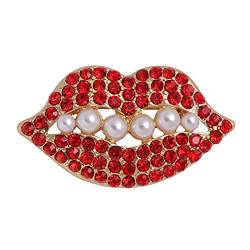 Homeilteds Rote Farbe Strass Lippen Broschen Für Frauen Sexy Mund Brosche Pin Glänzende Schmuck (Metal Color : 4) von Homeilteds